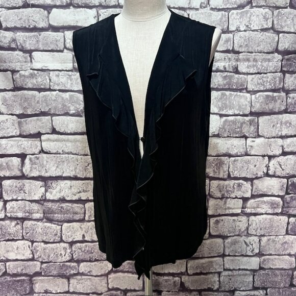 Chico's Travelers Black Sleeveless Ruffle Front Cardigan Size XL - Picture 1 of 8